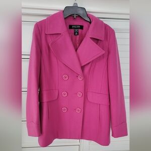 New York & Company Fuchsia Double-Breasted Pea Coat